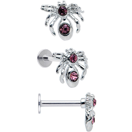 16G 5/16 Pink Gem Spider Witch Halloween Labret Tragus Set of 3