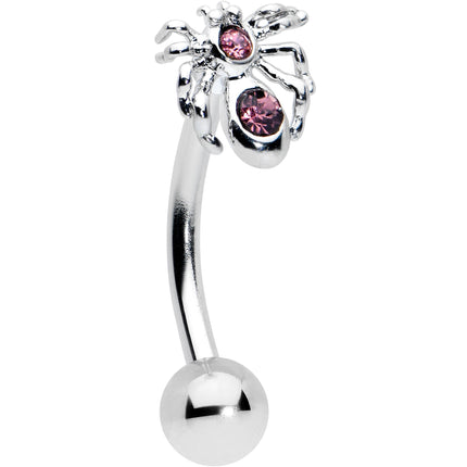 16G 5/16 Pink Gem Black Spider Witch Curved Eyebrow Ring Set of 3