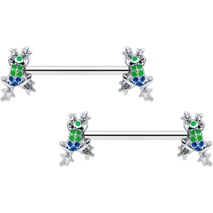 14G 9/16 Clear Gem Polka Dot Frog Barbell Nipple Ring Set