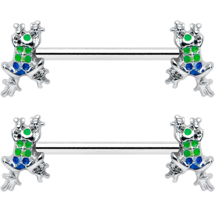 14G 9/16 Clear Gem Polka Dot Frog Barbell Nipple Ring Set