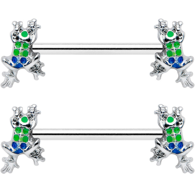 14G 9/16 Clear Gem Polka Dot Frog Barbell Nipple Ring Set