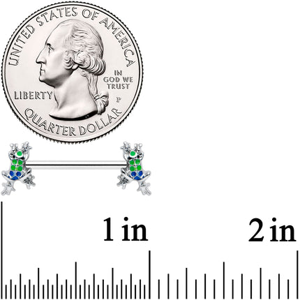 14G 9/16 Clear Gem Polka Dot Frog Barbell Nipple Ring Set