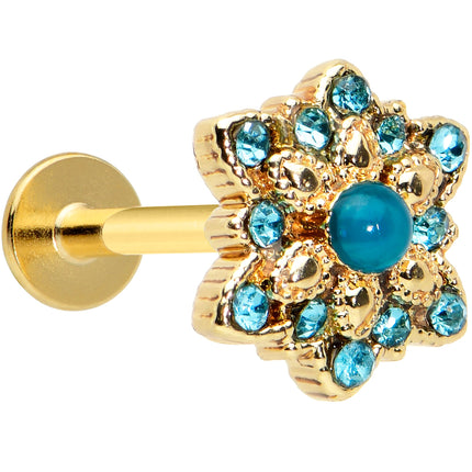 16G 5/16 Aqua Gem Gold Tone Snowflake Christmas Labret Tragus
