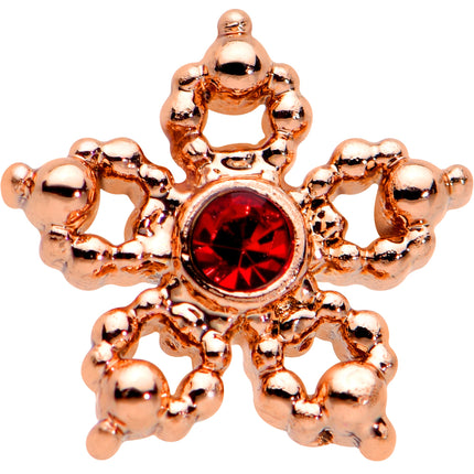 20G 1/4 Red Gem Rose Gold Tone Textured Snowflake Nose Bone