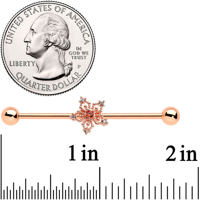 14G Red Gem Rosy Tone Texture Snowflake Industrial Barbell 38mm