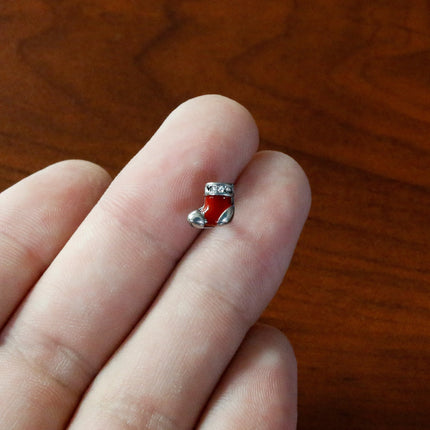 Clear CZ Gem Festive Red Stocking Christmas Barbell Tongue Ring