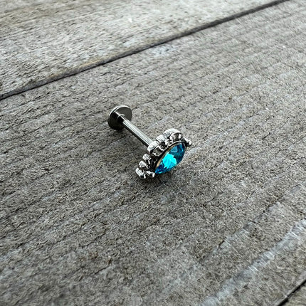 16G 5/16 Blue Gem Art Deco Oval Labret Monroe Tragus