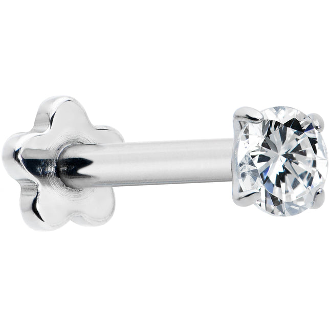 16G 5/16 Clear CZ G23 Titanium Threadless Flower Labret Tragus