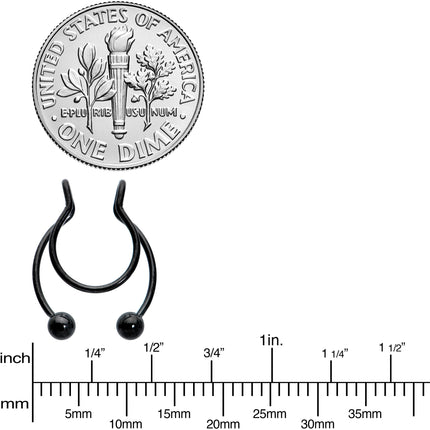 Black Horseshoe Ball Fake Septum Ring Nipple and Clip on Earring