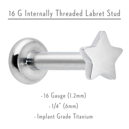 16G 1/4 G23 Titanium Super Star Internal Thread Labret Monroe Tragus