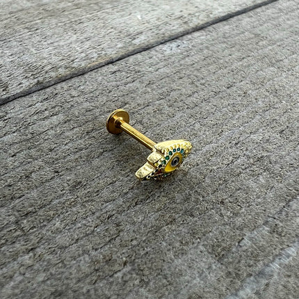 16G 5/16 Gold Tone Bold Peacock Feather Labret Monroe Tragus