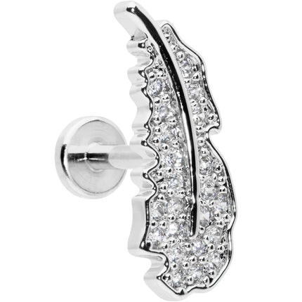 16G 1/4 Clear CZ Gem Feather Internally Threaded Labret Tragus