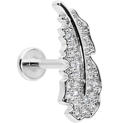 16G 5/16 Clear CZ Gem Feather Internally Threaded Labret Tragus