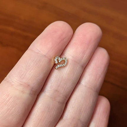 16G 1/4 Clear CZ Gold Hue Half Heart Internal Thread Labret Tragus