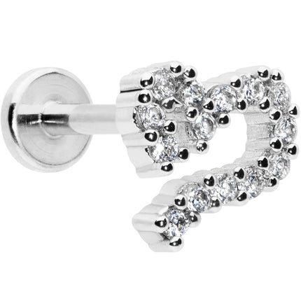 16G 5/16 Clear CZ Gem Half Heart Internal Thread Labret Tragus