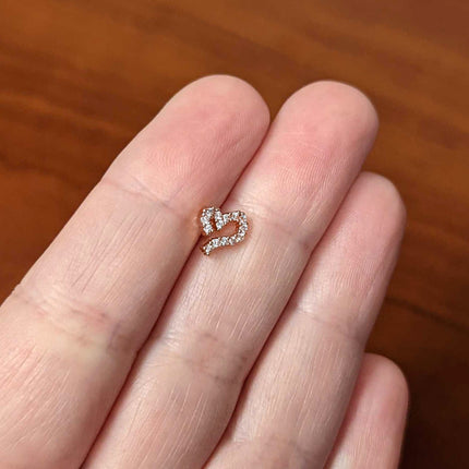 16G 5/16 CZ Gem Rosy Hue Half Heart Internal Thread Labret Tragus