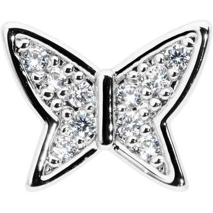 16G 1/4 Clear CZ Gem Butterfly Internally Threaded Labret Tragus