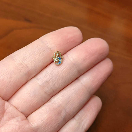 16G 5/16 Blue Gem Gold Hue Texture Hamsa Labret Monroe Tragus