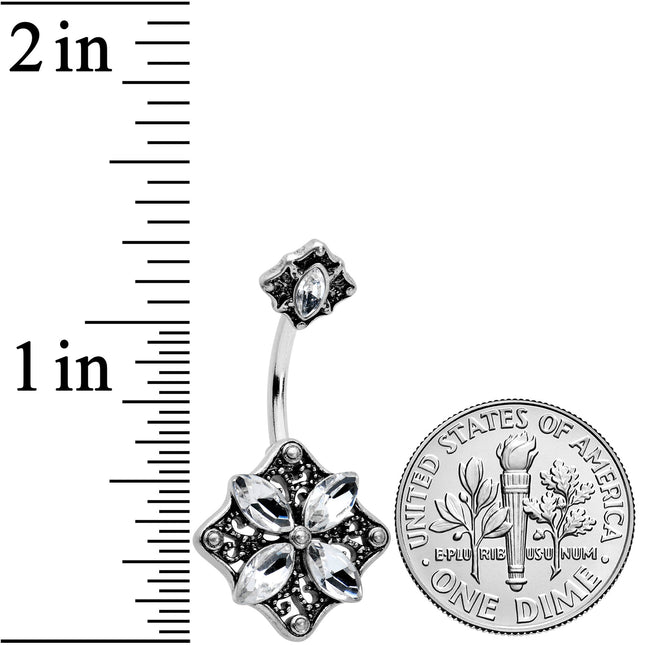 Clear Gem Baroque Rhombus Flower Double Mount Belly Ring