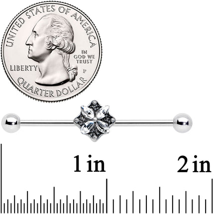 14G Clear Gem Floral Rhombus Baroque Industrial Barbell 38mm