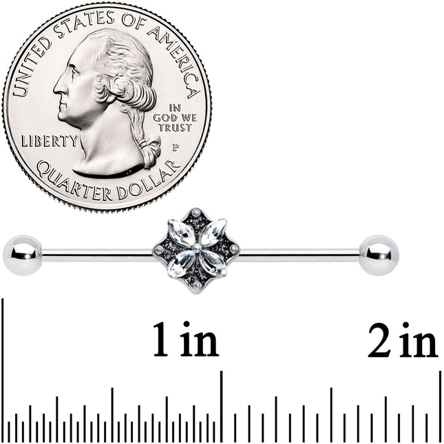 14G Clear Gem Floral Rhombus Baroque Industrial Barbell 38mm