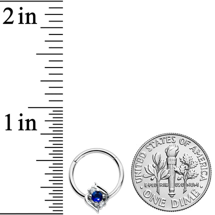 16G 3/8 Clear Blue Gem Oval Swirl Hinged Segment Ring