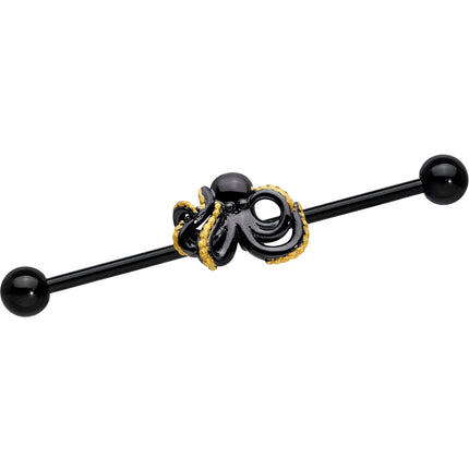 14G Black Understated Octopus Industrial Barbell 38mm