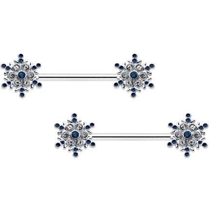 14G 9/16 Blue Gem Festive Snowflake Christmas Nipple Ring Set