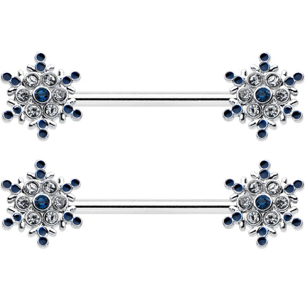 14G 9/16 Blue Gem Festive Snowflake Christmas Nipple Ring Set