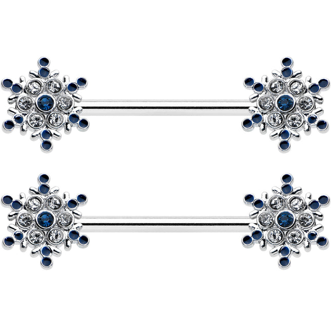 14G 9/16 Blue Gem Festive Snowflake Christmas Nipple Ring Set
