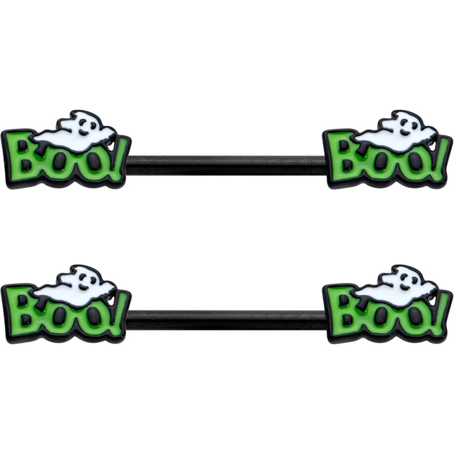 14G 9/16 Black Boo Smile Ghost Halloween Barbell Nipple Ring Set