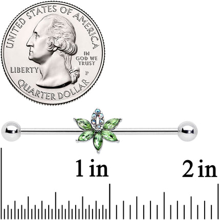 14G Aurora Green Gem Pot Leaf Industrial Barbell 38mm