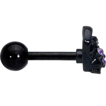 16G 1/4 Purple Gem Black Heart Skull Bow Cartilage Tragus Earring