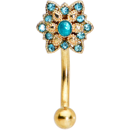 16G 5/16 Blue Gem Gold Tone Snowflake Christmas Eyebrow Ring