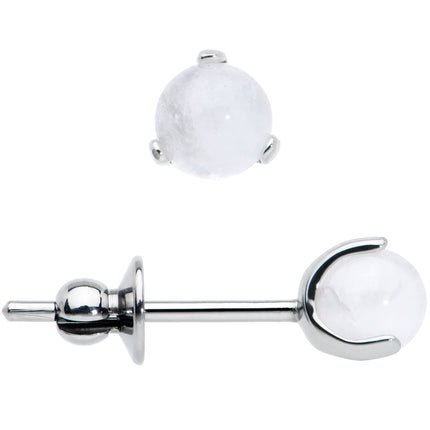 4mm Light Rose Quartz Stone Implant Grade Titanium Stud Earrings