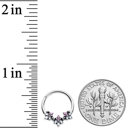 16G 3/8 Pink White Abstract Leaf Hinged Segment Ring