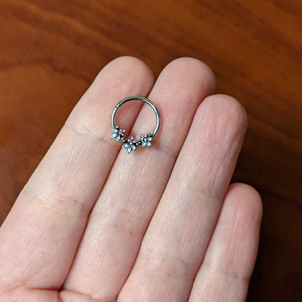 16G 3/8 Pink White Abstract Leaf Hinged Segment Ring