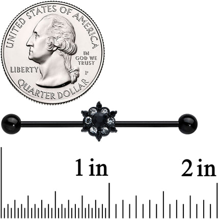 14G Clear CZ Gem Black Abstract Sun Industrial Barbell 38mm