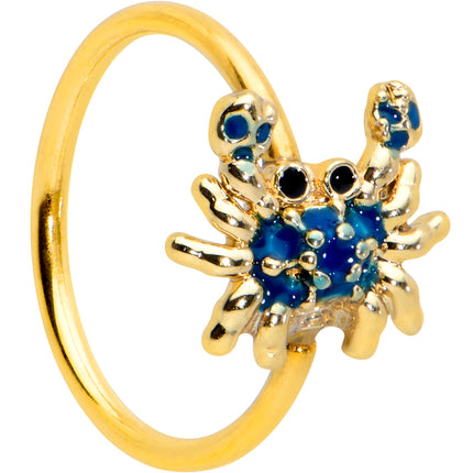 20G 5/16 Black Gem Gold Tone Blue Crab Nautical Nose Hoop