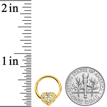 16G 3/8 Aurora Gem Gold Tone Baroque Heart Hinged Segment Ring