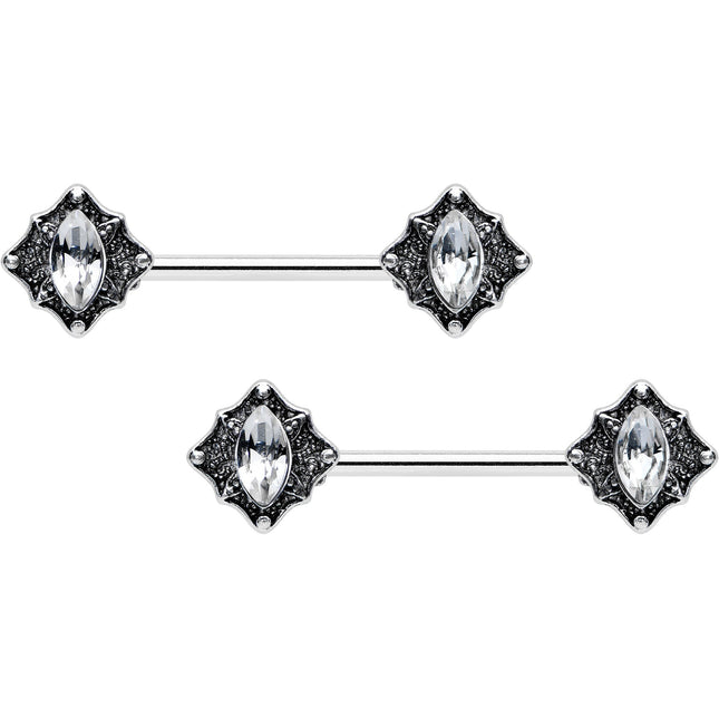 14G 9/16 Clear Gem Rhombus Retro Barbell Nipple Ring Set