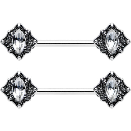 14G 9/16 Clear Gem Rhombus Retro Barbell Nipple Ring Set