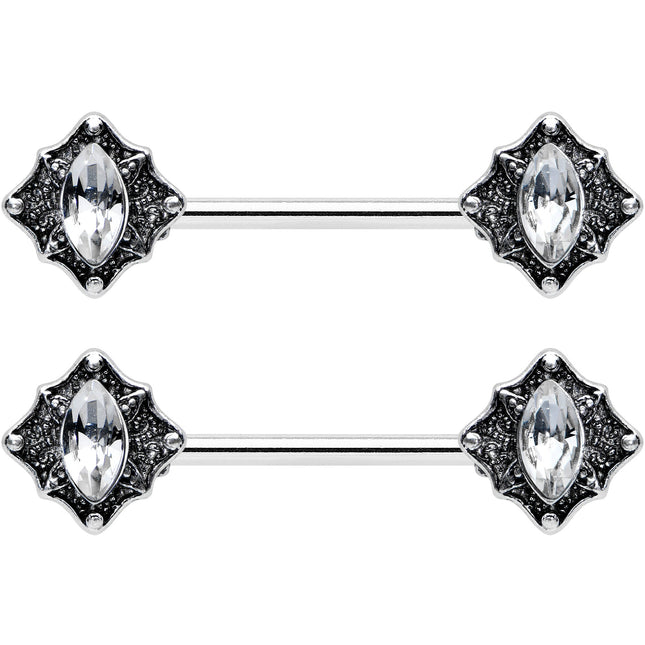 14G 9/16 Clear Gem Rhombus Retro Barbell Nipple Ring Set