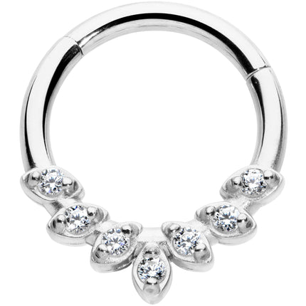 16G 5/16 Clear CZ Gem Seven Leaf Hinged Segment Ring