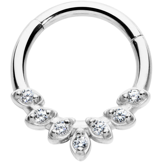 16G 5/16 Clear CZ Gem Seven Leaf Hinged Segment Ring