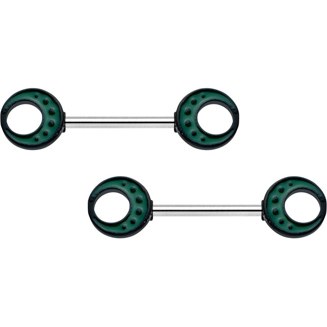 14G 9/16 Deep Green Moon Glow in the Dark Barbell Nipple Ring Set