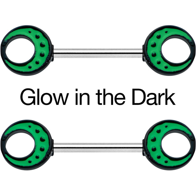 14G 9/16 Deep Green Moon Glow in the Dark Barbell Nipple Ring Set