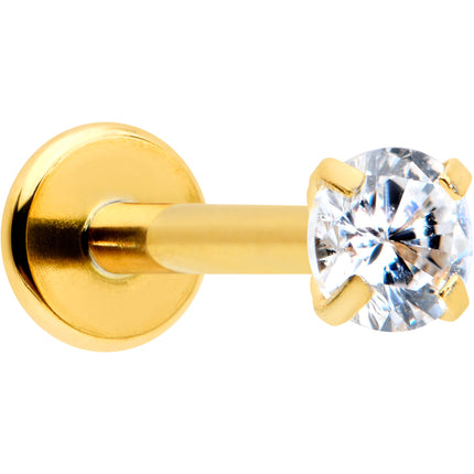 16G 5/16 Clear Gem Gold Tone Round Internal Thread Labret Tragus