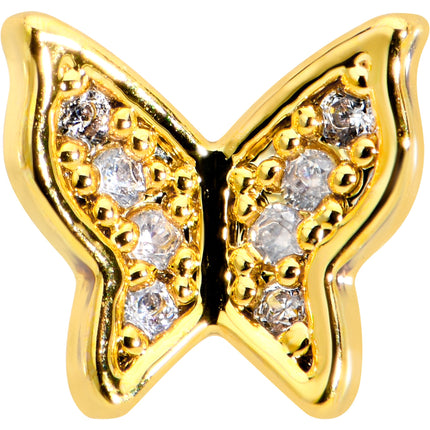 16G 5/16 Clear Gem Gold Tone Butterfly Internally Threaded Labret