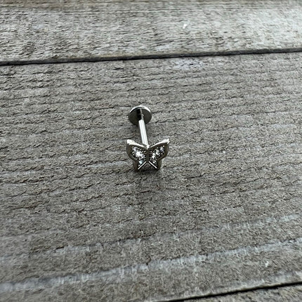 16G 5/16 Clear Gem Butterfly Internally Threaded Labret Tragus